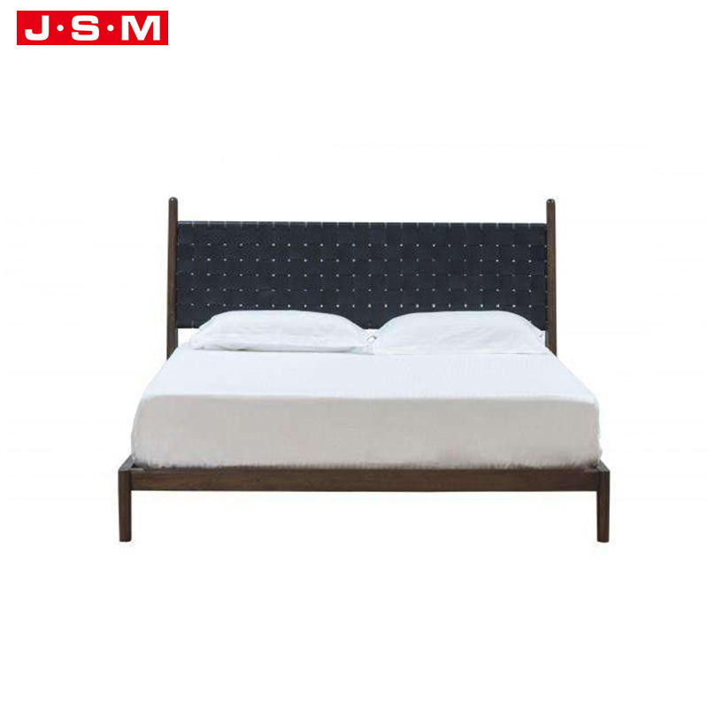 Minimalist Upholstered Ash Timber Bed Frame Woven Belt Headboard Single Bed