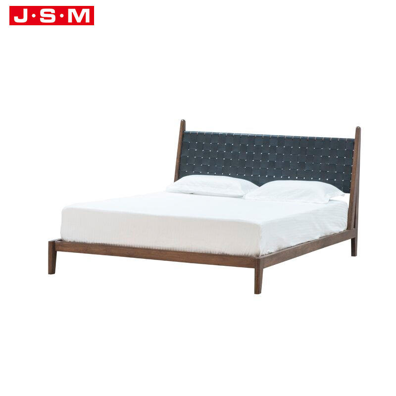 Minimalist Upholstered Ash Timber Bed Frame Woven Belt Headboard Single Bed