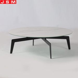 Luxury Modern Design Living Room White Marble Round Coffee Table With Metal Leg