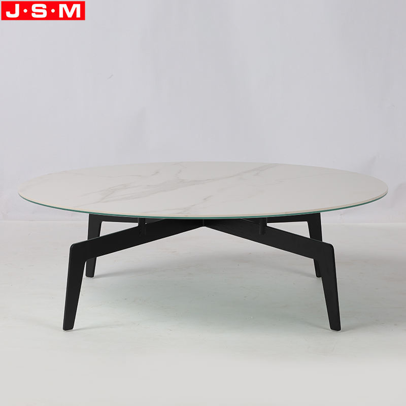Luxury Modern Design Living Room White Marble Round Coffee Table With Metal Leg