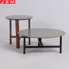 Modern Round Black Wood Leg Side Coffee Table Stone Top Tea Table