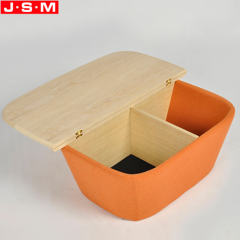 Storage Function Living Room Fabric Base Ottoman Stool With Veneer Table Top
