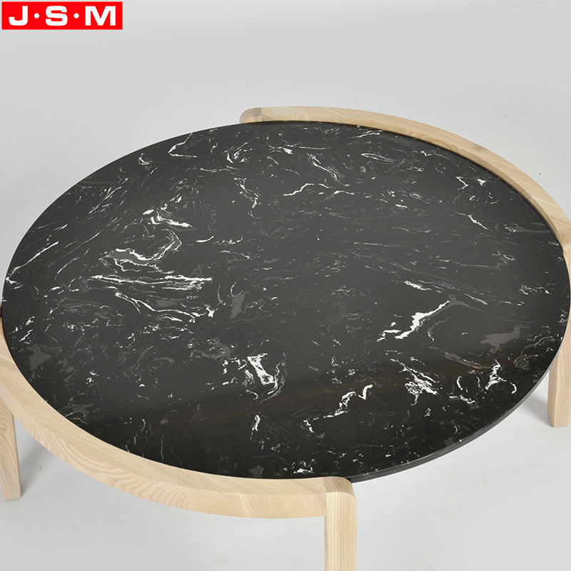 Outdoor Home Wooden Base Modern Living Room Round Tea Table Rock Slab Round Coffee Table