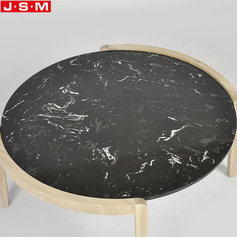 Outdoor Home Wooden Base Modern Living Room Round Tea Table Rock Slab Round Coffee Table