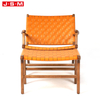 Vintage Artificial Leather Seat Rattan Weave Armchair Foot Stool With Ash Timber Frame