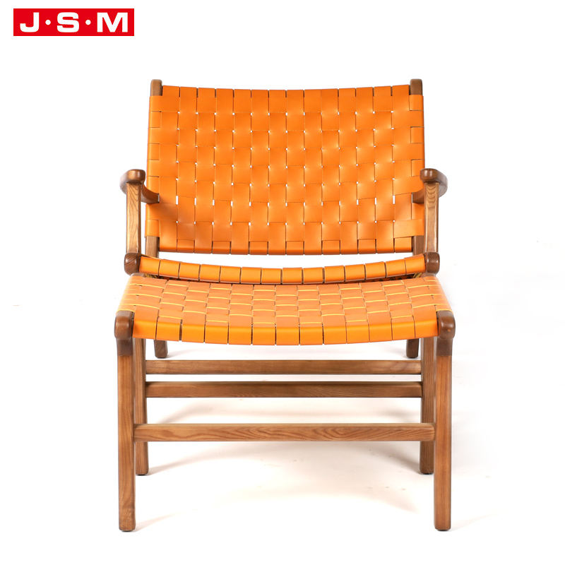 Vintage Artificial Leather Seat Rattan Weave Armchair Foot Stool With Ash Timber Frame