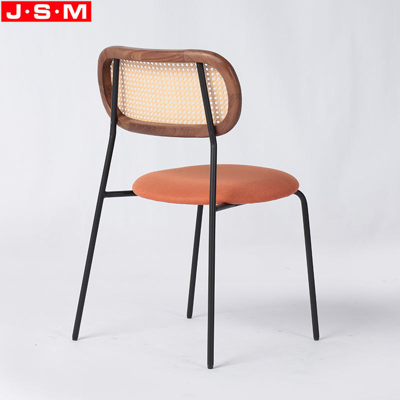Plastic Rattan Back Fabric Seat Dining Room Dining Chairs With Metal Legs