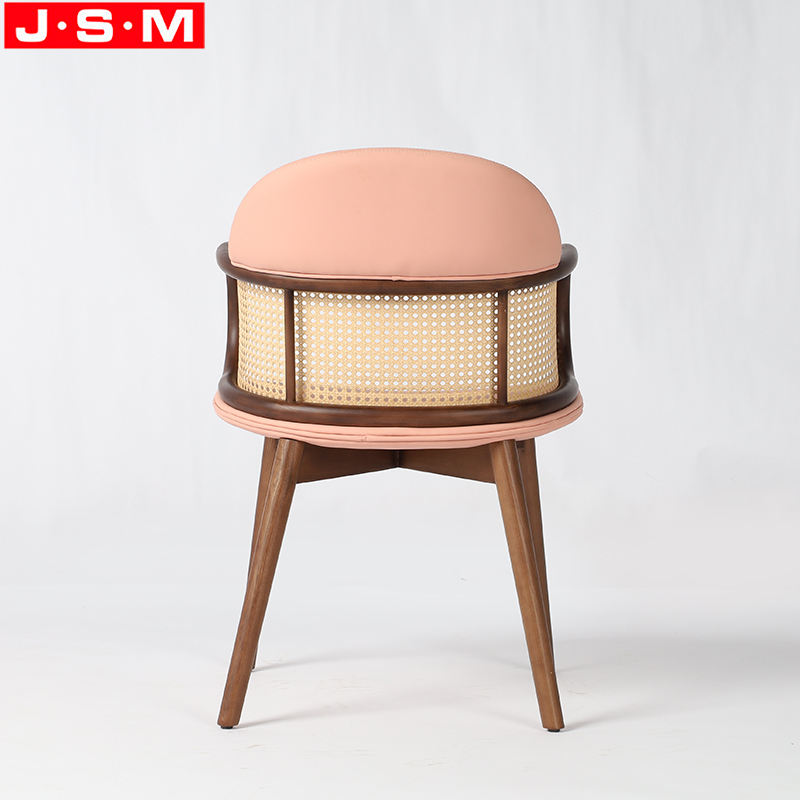 Pink Plastic Rattan Decoration Back Wooden Restaurant Room Dining Chair