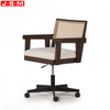 Artificial Rattan Back Fabric Upholstery Seat Pad Metal Legs Office Chairs With Wheels