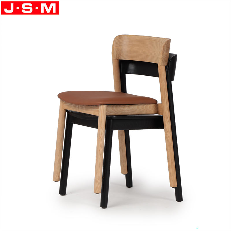 Hot Sale Leather Upholstered Cushion Wood Dining Chair With Wooden Legs