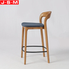 Household Bar Chair Vintage Ash Timber Wooden High Back Stool With Fabric Cushion