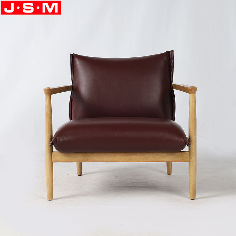 Home Furniture Leather Cushion Seat Hotel Dining Chairs Wooden Base Armchair