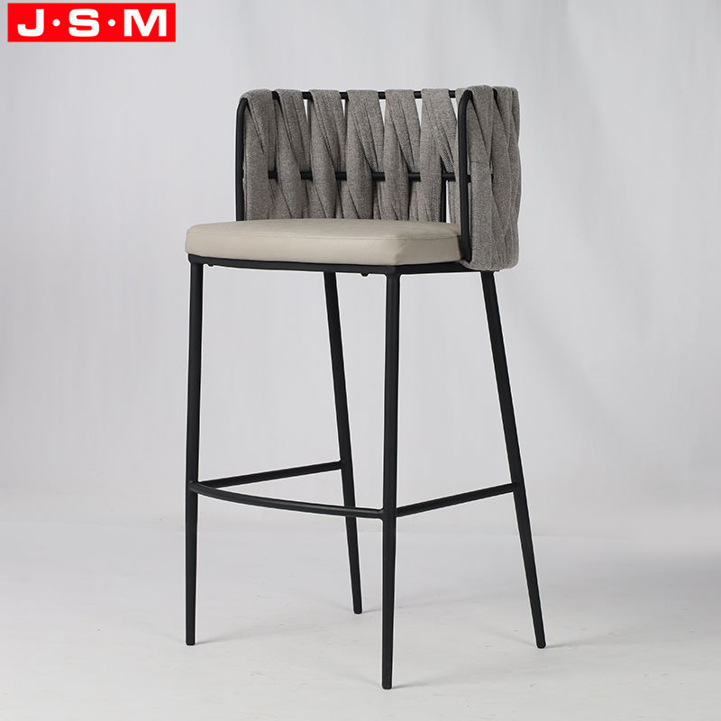 Hot Sale Weave Belt Back Metal Vintage Counter Height Stools Cushion Seat High Bar Chairs
