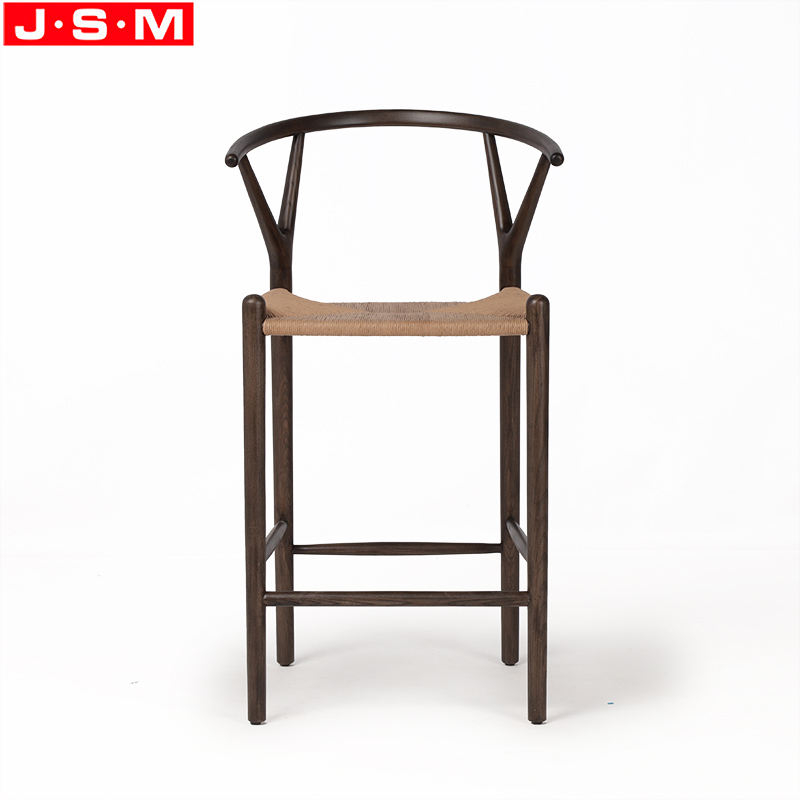 European Commercial Bar Furniture Chairs Paper Rope Woven Wooden Barstools