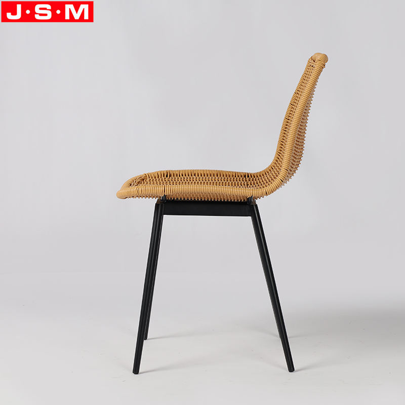High Back PE Rattan Seat Top Coffee Shop Outdoor Dinning Chair With Metal Base