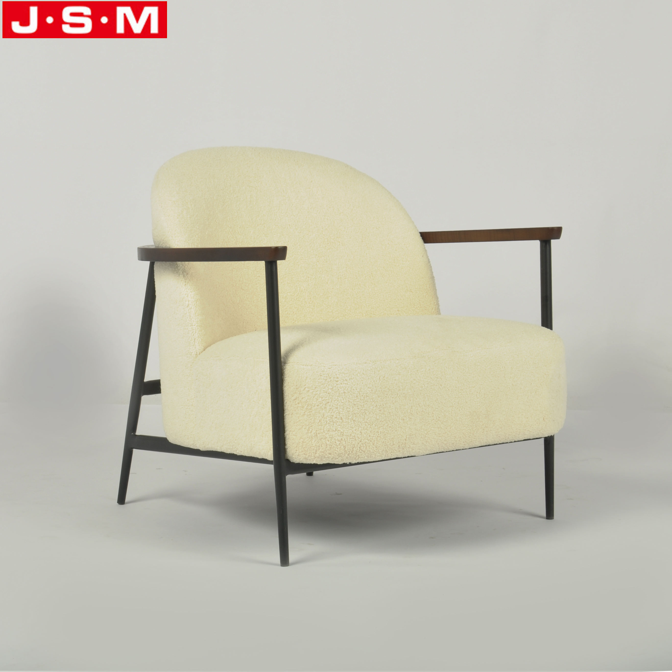 High Quality Household Living Room Classic Metal Base White Fabric Armchair
