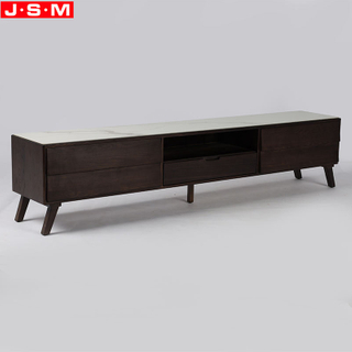 Rock Slab Top Living Room Veneer Carcase Wood Stand TV Cabinet With 5 Drawers