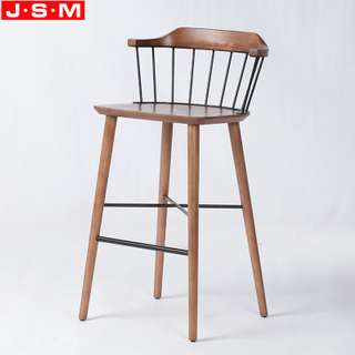 Nordic High Stool Bar Chair Furniture Antique Wooden Bar Stool Chair With Iron Backrest