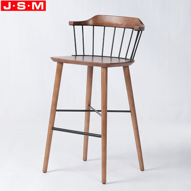 Nordic High Stool Bar Chair Furniture Antique Wooden Bar Stool Chair With Iron Backrest