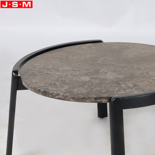 Natural Marble Top Small Round Wooden Low Coffee Table For Bedroom