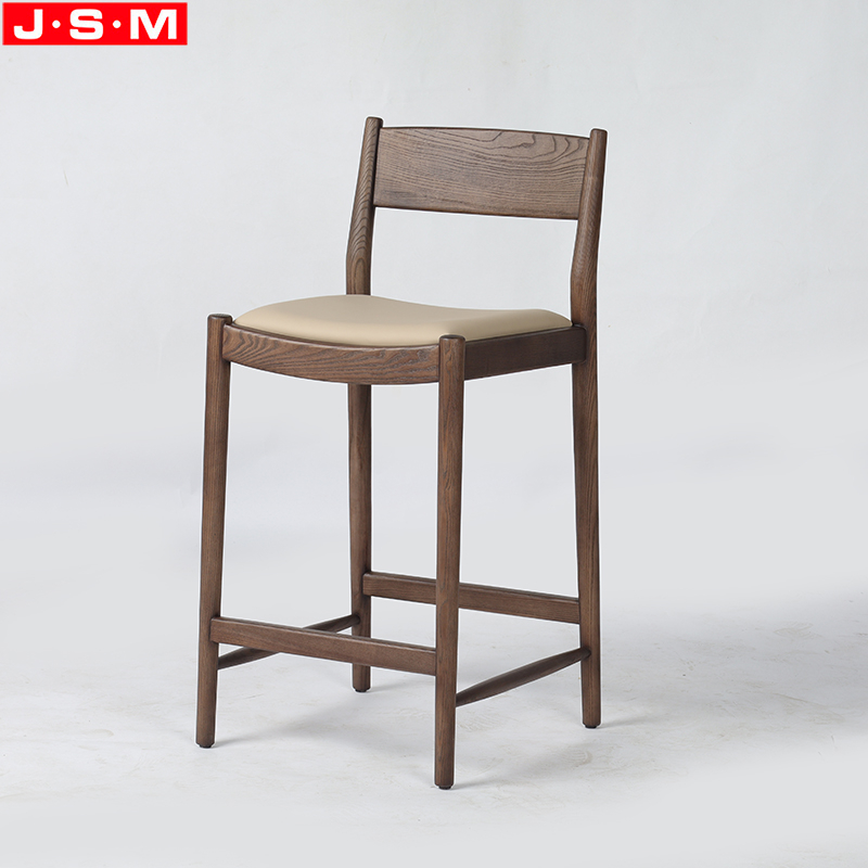Ash Timber Frame Luxury Style High Chair Bar Stool Upholstered Metal Barstool