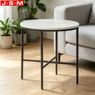 Simple Living Room Coffee Table Black Metal Leg Round Metal Marble Stone Top Side Table for Living Room and Bedroom Coffee Table