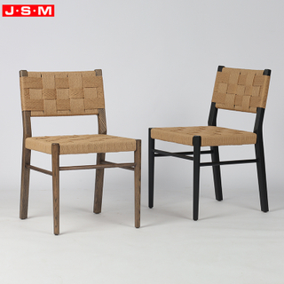 French Style Rope Woven Solid Wood Dining Chairs Rope Backrest Comfortable Wooden Dining Chair for Small Apartment