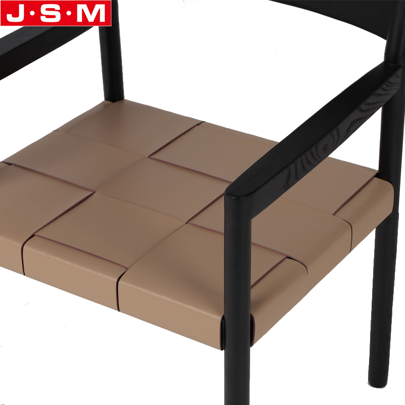 American Ash Frame Solid Wood Material Mid Century Style Customize Color Hard PU Leather Woven Seat