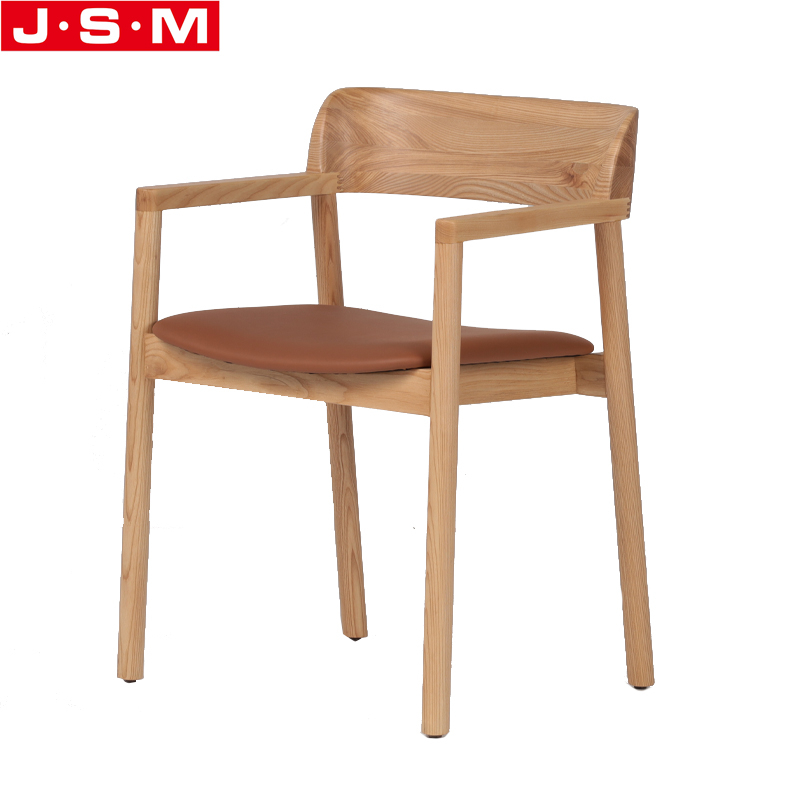 High Quality Dining Chair Ash Solid Wood Hotel Dining Chair Hard PU Leather Woven Seat