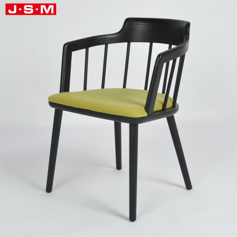 Modern Hotel Restaurant Fabric High Back Patio Solid Wooden Black Dining Chair