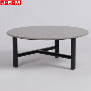 Modern Round Black Wood Leg Side Coffee Table Stone Top Tea Table