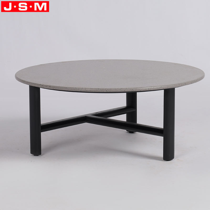 Modern Round Black Wood Leg Side Coffee Table Stone Top Tea Table