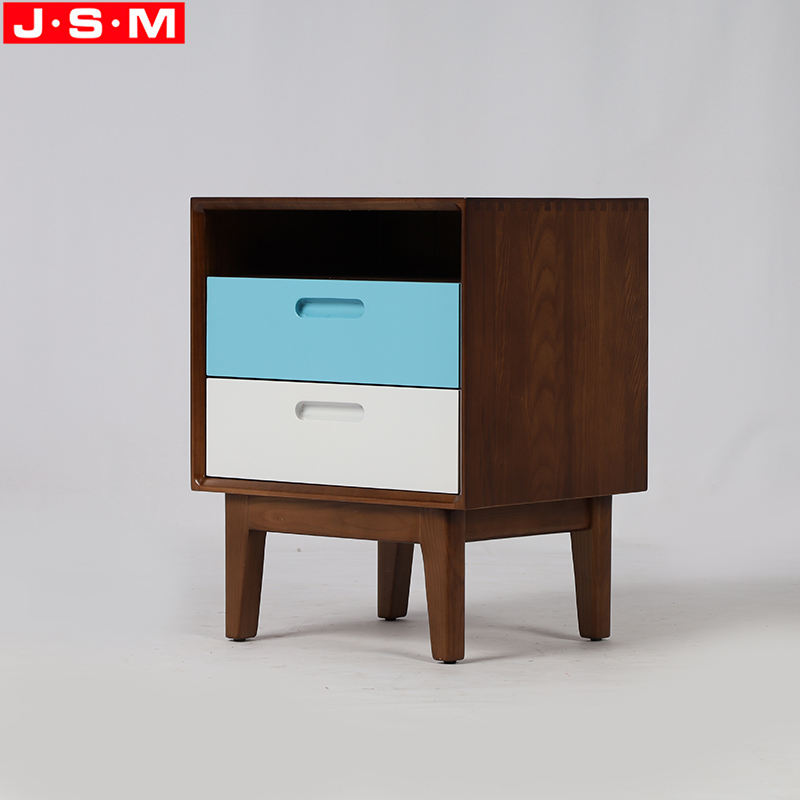 Nordic Bedroom Nightstand Square Wood Bedside Table With Two Drawers