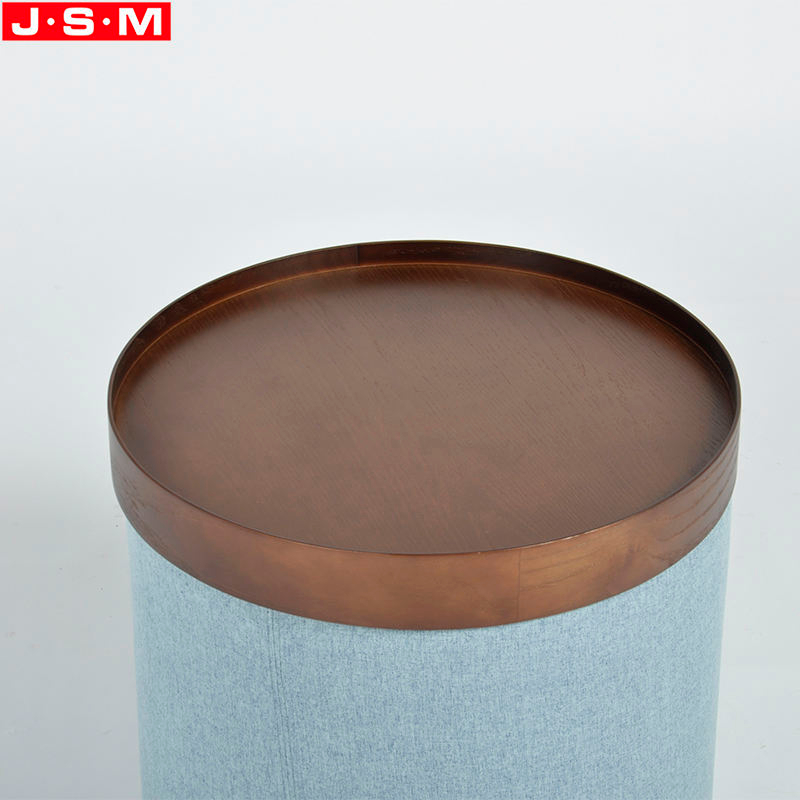 Moveable Timber Tray Round Cushion Base Modern Storage Fabric Ottoman Stool