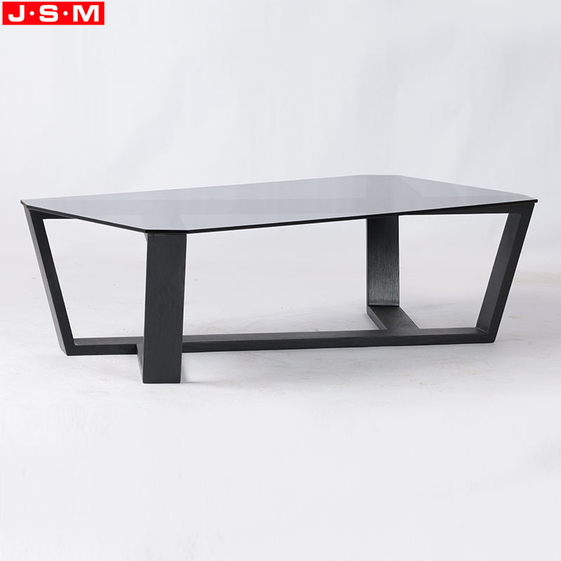 Living Room Restaurant Tea Table Tempered Glass Top Ash Timber Wood Square Coffee Table