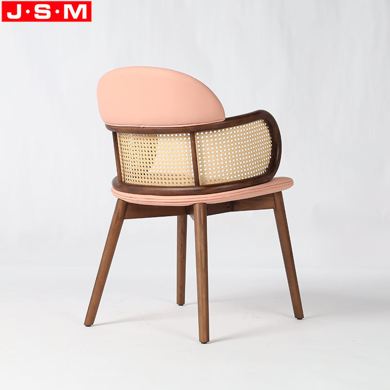 Pink Plastic Rattan Decoration Back Wooden Restaurant Room Dining Chair