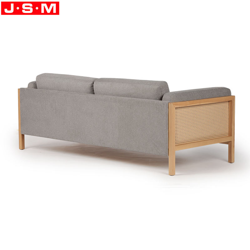 Modern Living Room Furniture Sofa Set Nordic Style Ash Frame Fabric Upholstered Rattan Armrest Sofa