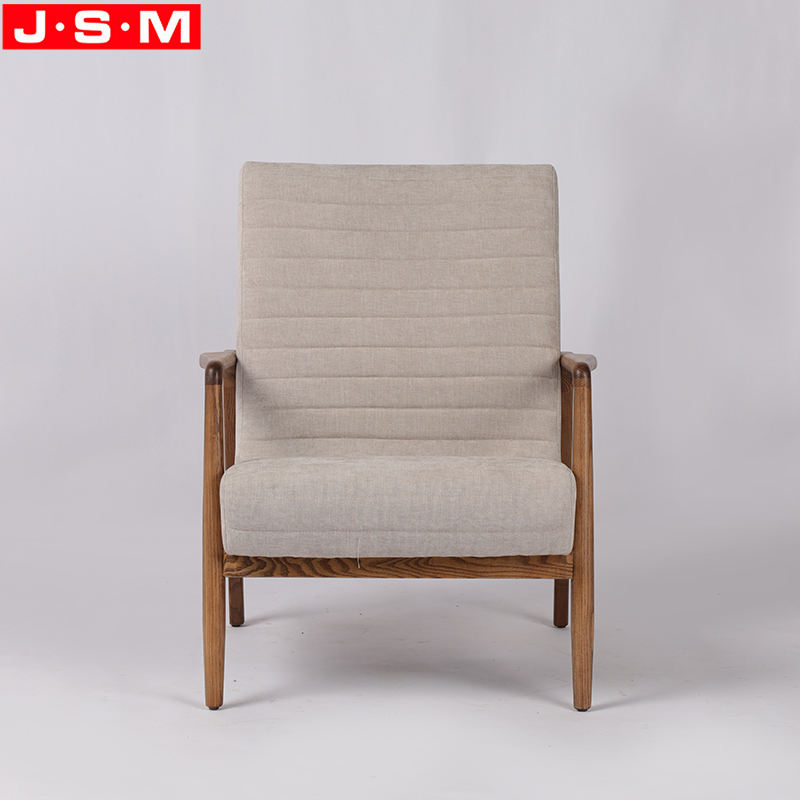 Modern Living Room Leisure Chair Fabric Wooden Legs White Armchair