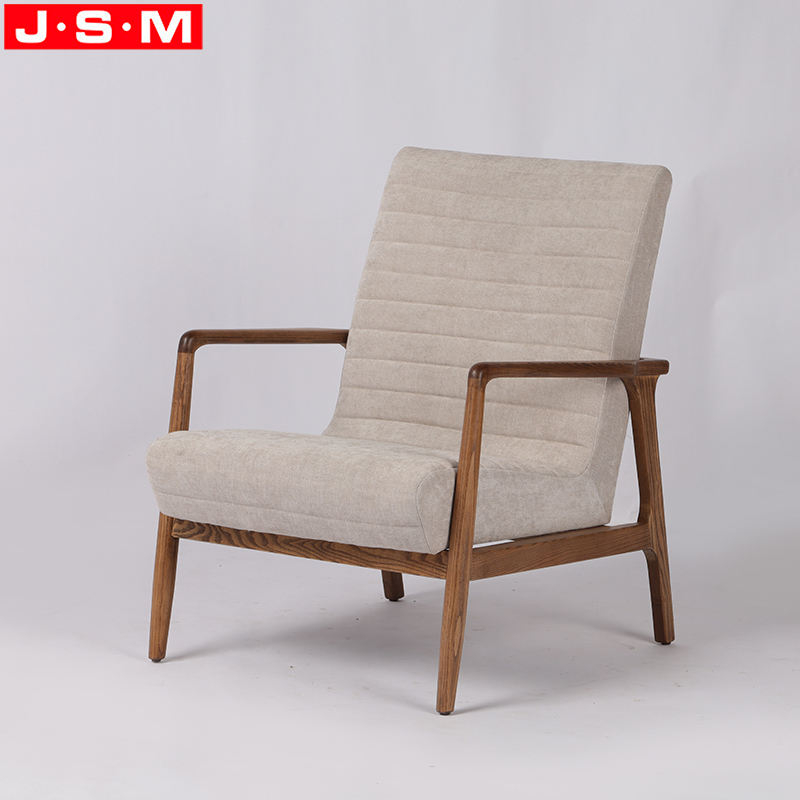 Modern Living Room Leisure Chair Fabric Wooden Legs White Armchair