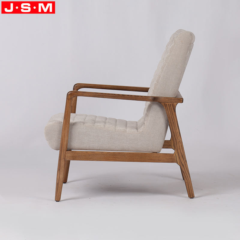 Modern Living Room Leisure Chair Fabric Wooden Legs White Armchair