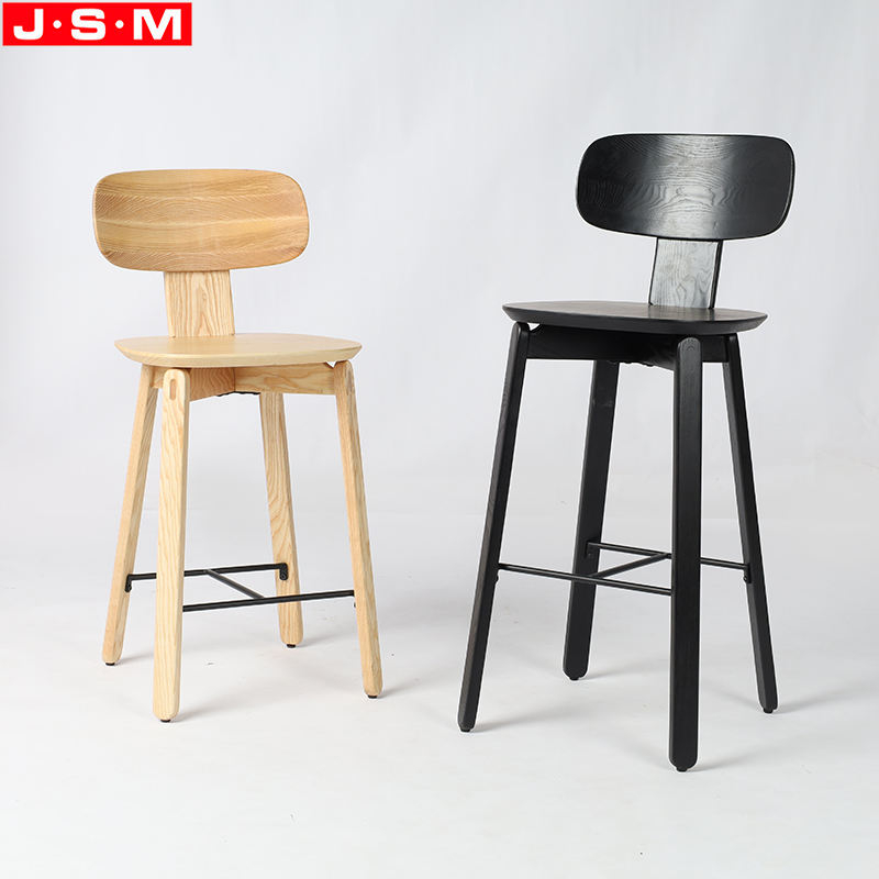 China Supplier Hotel 75cm Seat High Ash Timber Wooden Bar Stool Chair