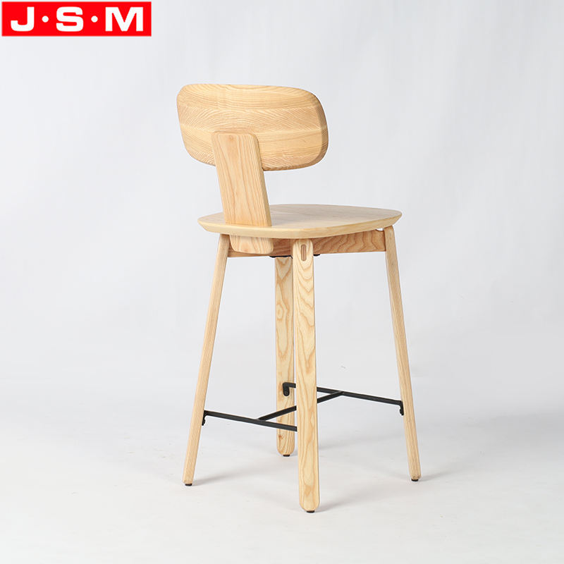 China Supplier Hotel 75cm Seat High Ash Timber Wooden Bar Stool Chair