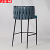 Hot Sale Weave Belt Back Metal Vintage Counter Height Stools Cushion Seat High Bar Chairs
