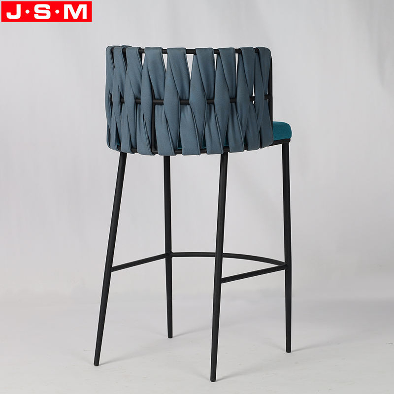 Hot Sale Weave Belt Back Metal Vintage Counter Height Stools Cushion Seat High Bar Chairs