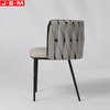 Modern Fabric Solid Metal Frame Dining Chair With Weave Belt Back