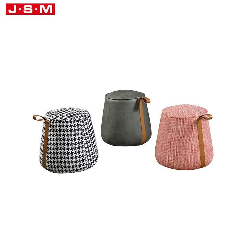 Modern Furniture Style Round Wooden Frame Foam Fabric Foot Stool Velvet Tufted Ottoman