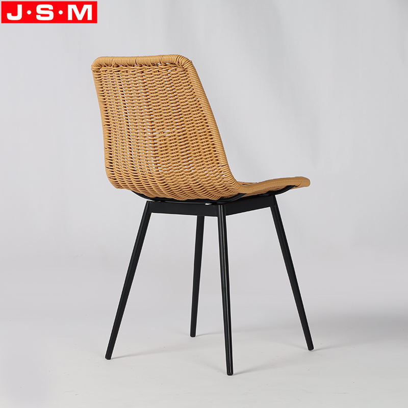 High Back PE Rattan Seat Top Coffee Shop Outdoor Dinning Chair With Metal Base