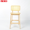 Nordic Bent Wood Seat Plastic Rattan Back Ash Timber Frame Counter Stools