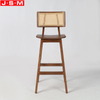 Nordic Bent Wood Seat Plastic Rattan Back Ash Timber Frame Counter Stools