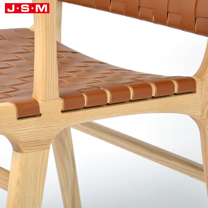 Modern Design Grey Fabric Upholstered Woven Belt Artificial Leather Dining Chair